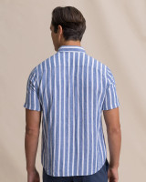 Southern Tide Men's Seamark Stripe Linen Rayon Sport Shirt Nautical Navy back