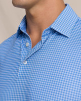 The Southern Tide Men's Driver Island View Gingham Polo in Blue Stripes