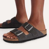 The Birkenstock Men's Arizona Soft Footbed Sandals in Charcoal Suede
