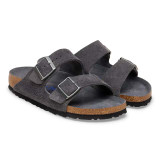 The Birkenstock Men's Arizona Soft Footbed Sandals in Charcoal Suede