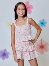 Design History Girls' Ditsy Smocked Tank Top pink combo detail view