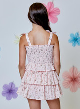 Design History Girls' Ditsy Smocked Tank Top pink combo front view