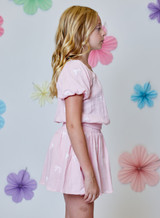 Design History Girls' Embroidered Bows Short Sleeve Top Pink Posies Combo detail view