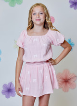 Design History Girls' Embroidered Bows Short Sleeve Top