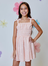 Design History Girls' Embroidered Tank Top Dress Peach detail view