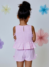 Design History Girls' Seersucker Shorts pink combo front view