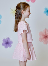 Design History Girls' Eyelet Cap Sleeve Top Pink Combo front view