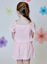 Design History Girls' Eyelet Cap Sleeve Top Pink Combo detail view