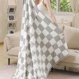 Checkered Reversible Throw Blanket in Grey and White