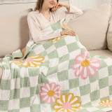 Floral Checkered Throw Blanket multi-color flat lay