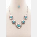 Western Concho Necklace in Burnish Silver and White front view