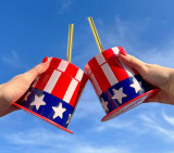 Packed Party Hats Off To The USA Sipper Cups red white and blue front view
