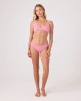 Roxy Women's Good Vibes Hipster Lace Full Bikini Bottoms Pink and White front view