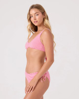 Roxy Women's Good Vibes Hipster Lace Full Bikini Bottoms Pink and White detail view
