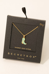Secret Box Western Cowboy Boot Charm Necklace in Turquoise