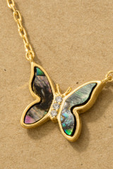 Fame Mini Butterfly Pendant Necklace in Gold/Abalone detail