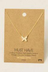 Fame Mini Butterfly Pendant Necklace Gold/White Stone