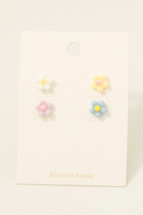Multi Colored Acrylic Flower Stud Earrings Set