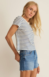 Z Supply Women's Junie Striped Tee in True Navy side view