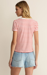 Z Supply Women's Junie Striped Tee in Lychee back view