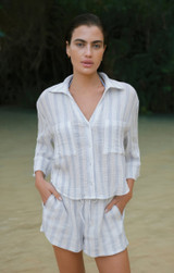Z Supply Women's Helena Striped Shirt in Sea Salt side view