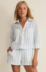 Z Supply Women's Helena Striped Shirt in Sea Salt flat lay