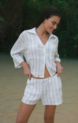 Z Supply Women's Daylight Striped Airy Shorts in Sea Salt back view