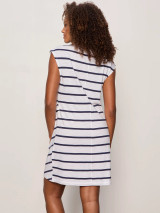 Sanctuary Women's Side Tie T-Shirt Dress in White/Navy Stripe detail view