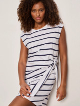 Sanctuary Women's Side Tie T-Shirt Dress in White/Navy Stripe
