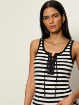 Sanctuary Women's Go-To Lace Up Tank in Chalk/Black Stripe