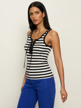 Sanctuary Women's Go-To Lace Up Tank in Chalk/Black Stripe fit view