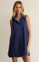 Z Supply Women's New Light Denim Mini Dress full length