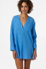 O'Neill Women's Belizin Long Sleeve Cover-Up Dress in Blue back view