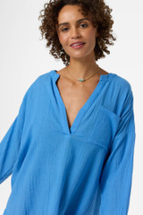 O'Neill Women's Belizin Long Sleeve Cover-Up Dress in Blue full length