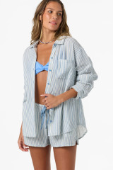 O'Neill Women's Leni Stripe Relaxed Long Sleeve Top in Tofu back view