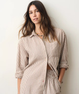 Marine Layer Gracey Oversized Seersucker Shirt in Mocha Stripe