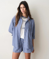 Marine Layer Gracey Oversized Seersucker Shirt Mocha Stripe side