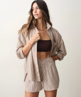 Marine Layer Gracey Oversized Seersucker Shirt in Mocha Stripe