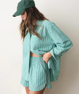 Marine Layer Gracey Oversized Seersucker Shirt in Slushie Stripe
