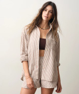 Marine Layer Gracey Oversized Seersucker Shirt in Mocha Stripe