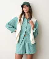 Marine Layer Isla Seersucker Shorts Mocha Stripe front view