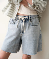 Marine Layer Rosalie Denim Bermuda Shorts medium wash back view