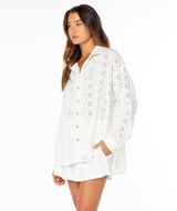 The Roxy Women's Morning Time Button Up Shirt in Cloud Dancer