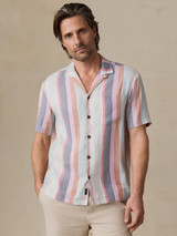 The Faherty Men's Shortsleeve Breeze Camp Shirt in Summer Skies Stripes