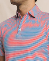 The Southern Tide Men's Coastal Breeze Pelican Landing Stripe Polo in Channel Marker Red