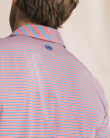 The Southern Tide Men's Coastal Breeze Pelican Landing Stripe Polo in Channel Marker Red