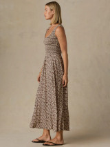 Faherty Sophia Smocked Dress Chocolate Petal side view