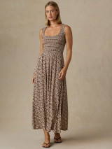 Faherty Sophia Smocked Dress Chocolate Petal front view