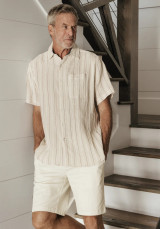 True Grit Hampton Doublecloth Cotton Stripe Shirt Tan Full full body view