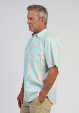 True Grit South Pacific Seersucker Shirt Turquoise side view